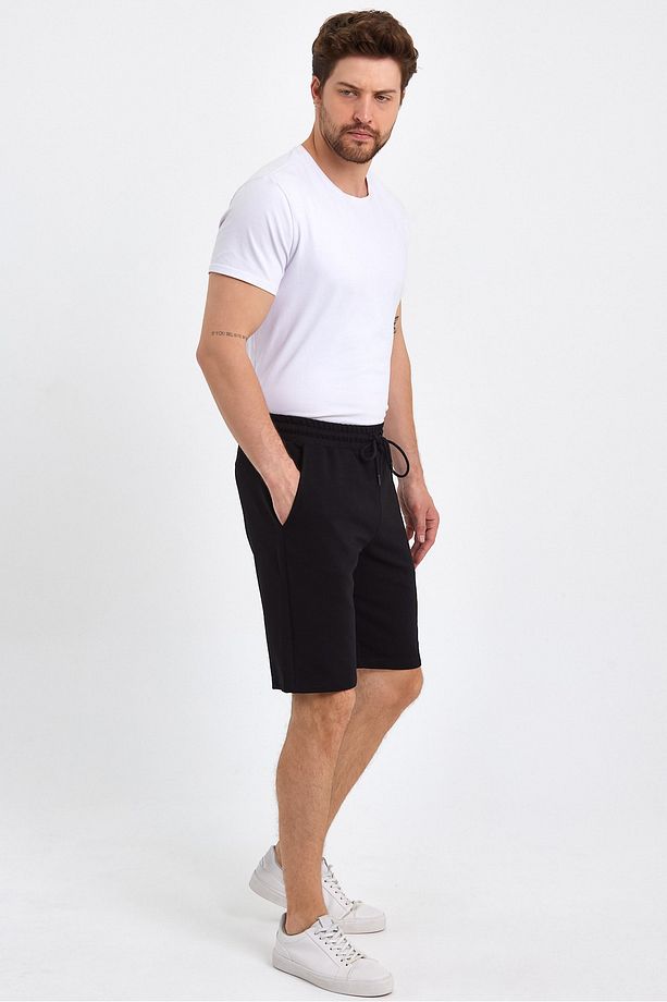 Erkek Siyah Standart Fit Normal Kesim Casual Örme Şort - 6