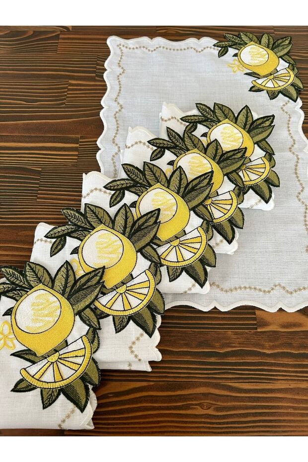 Limon Desen Keten 6 Adet Kokteyl Peçetesi Sunum Peçetesi - 3