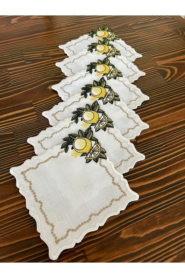 Limon Desen Keten 6 Adet Kokteyl Peçetesi Sunum Peçetesi - 4