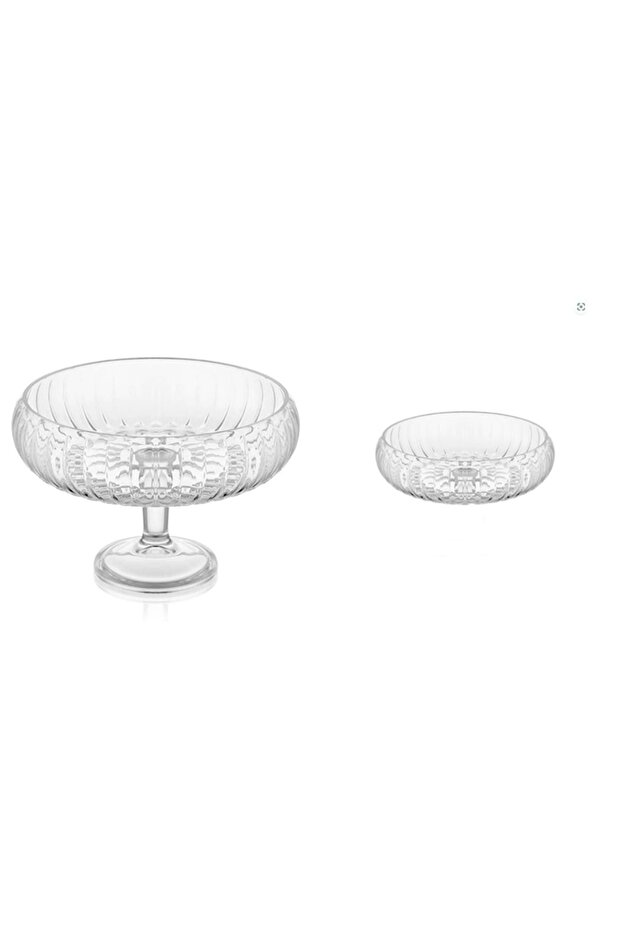 Handmade Glass Footed and Footless Linea Presentation Bowl 20X6 Cm and 17X14.5 Cm