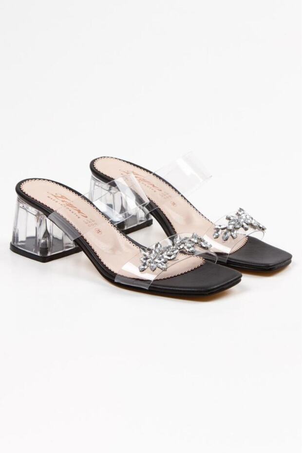WOMEN STONE BLACK SQUARE TOE TRANSPARENT CLASSIC DAILY SHOES