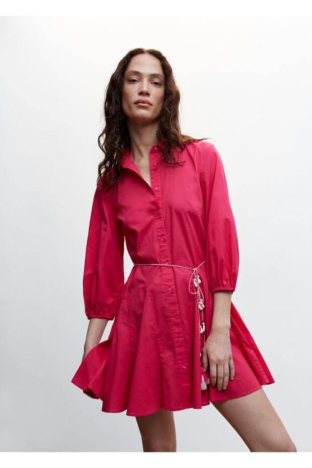 Kordonlu Gömlek Elbise - 1