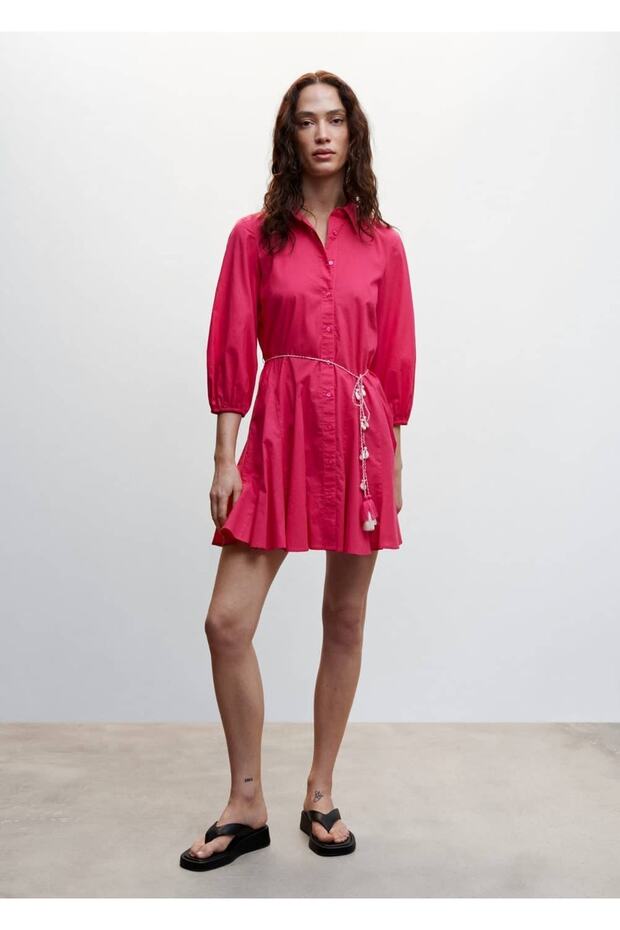 Kordonlu Gömlek Elbise - 2