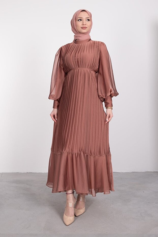 Piliseli janjan şifon elbise - 4