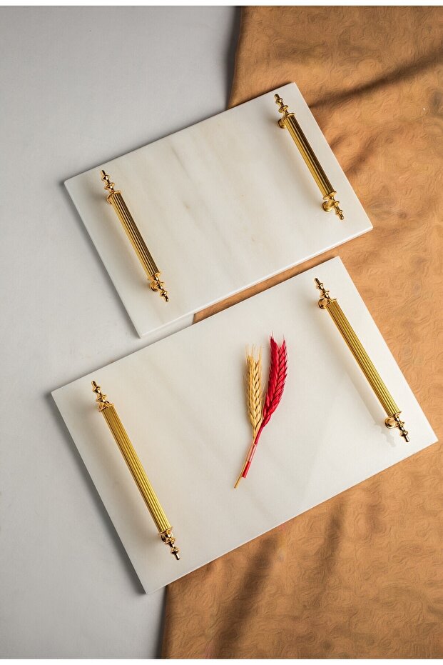 Marble Groom's Coffee Promise/Engagement Tray, Metal Profile Handle