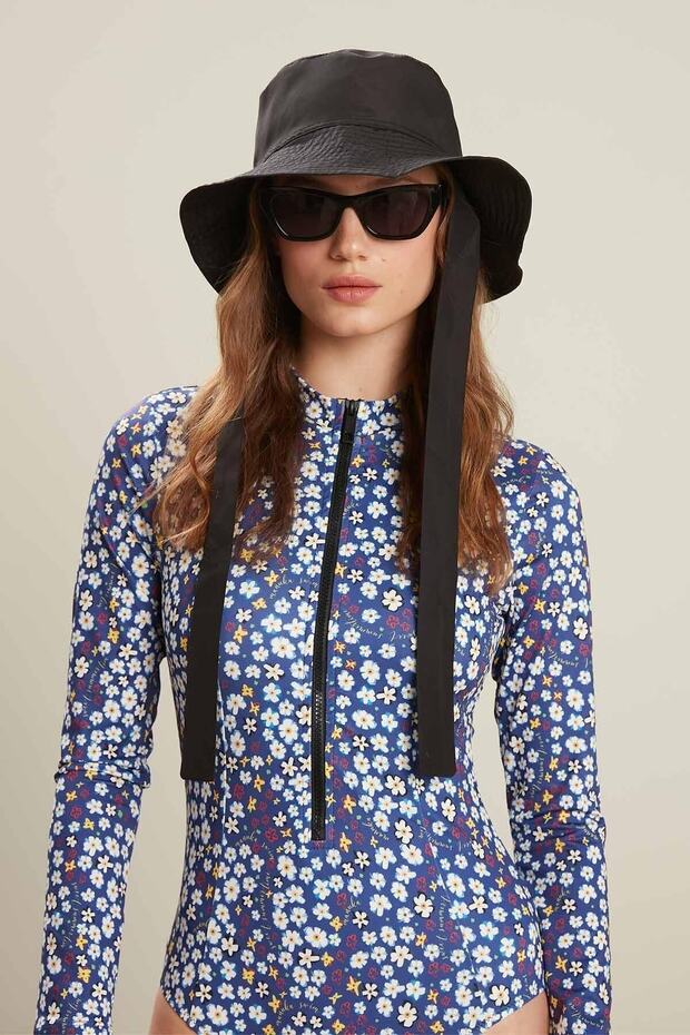 Wzorzysty kostium kąpielowy zapinany na zamek stokrotka - 1