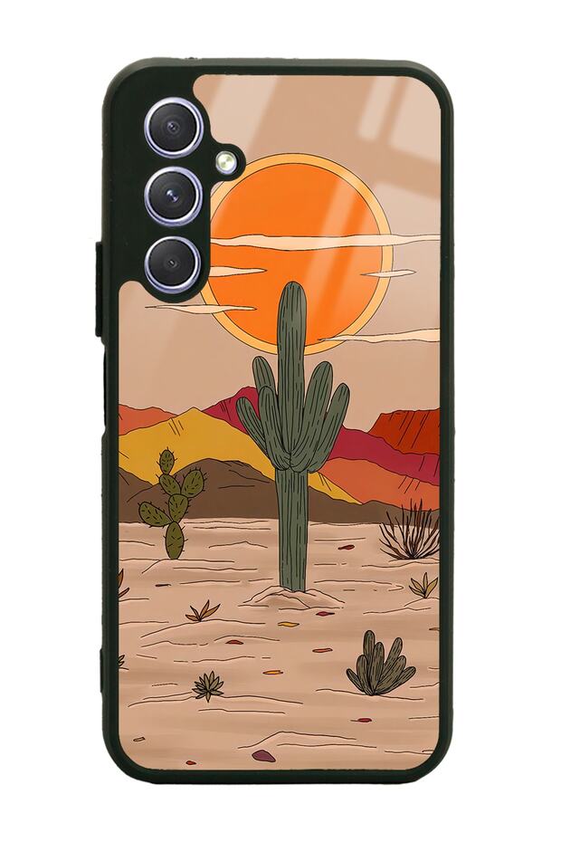 Glossy Phone Case for Samsung A54 Retro Cactus Sun Design