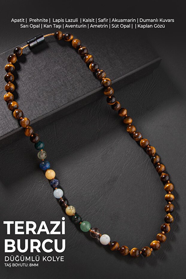 Libra Zodiac Knotted Necklace with Certified Natural Stone (Ametrine, Sapphire, Opal, Lapis, Tiger Eye)