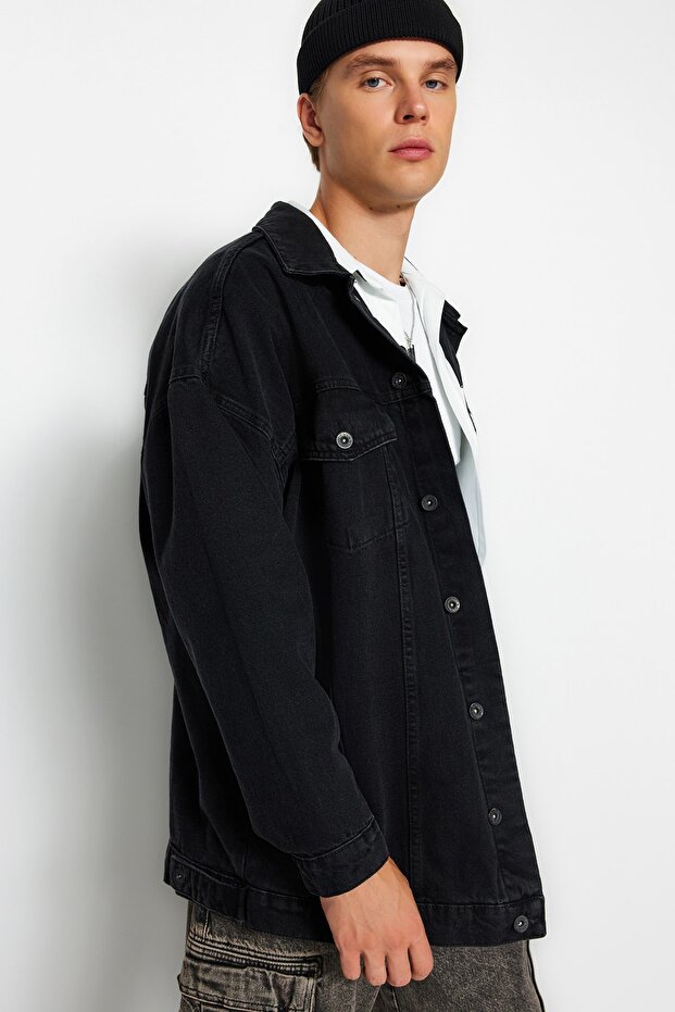 Oversize Anthracite Denim Jacket - TMNAW22GO0523 - 2