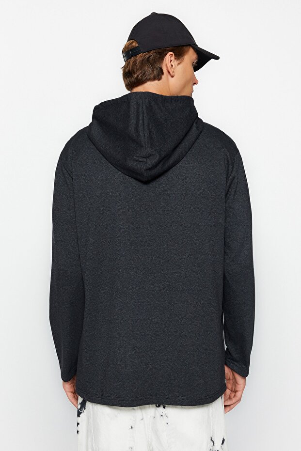 Antrasit Fermuarlı Kapüşonlu Sweatshirt/Hırka TMNAW21HI0211 - 6