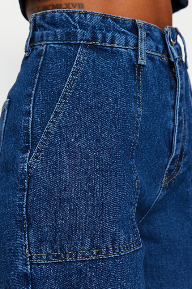 Lacivert Cep Detaylı Yüksek Bel Wide Leg Jeans TWOAW22JE0595 - 8
