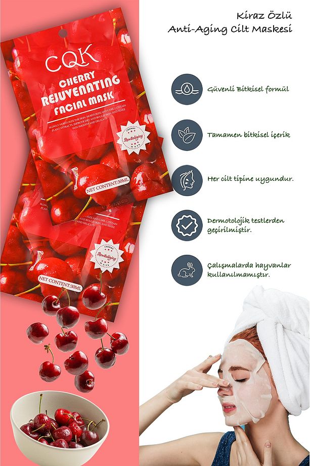 10 Adet Kiraz Çiçeği Kuru Ciltlere Uygun Yüz Kağıt Maske Cherry Face Mask 30ML XLM0199 - 4
