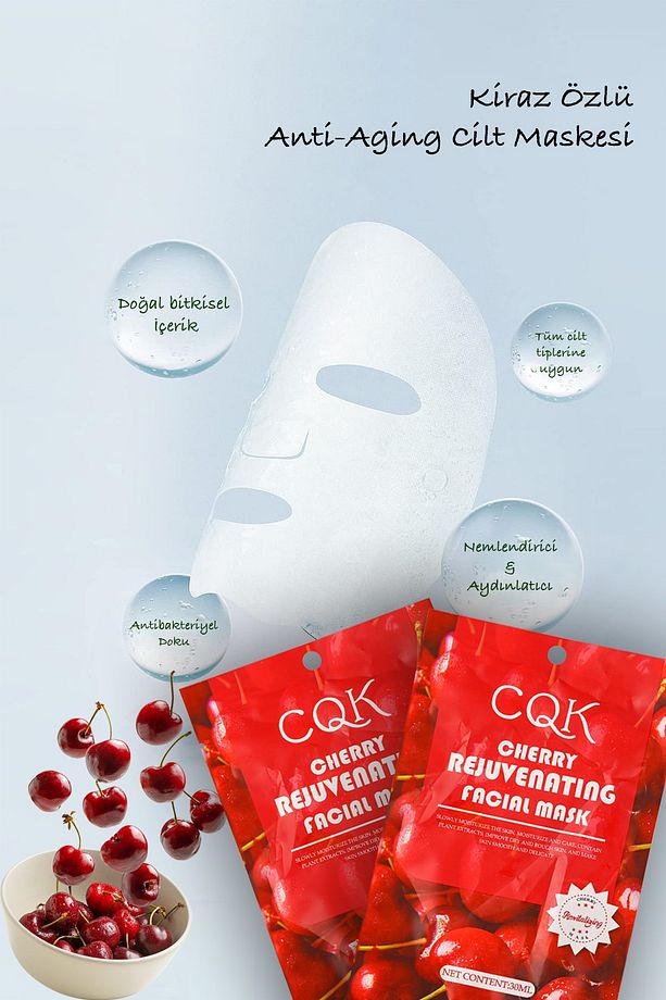 10 Adet Kiraz Çiçeği Kuru Ciltlere Uygun Yüz Kağıt Maske Cherry Face Mask 30ML XLM0199 - 6