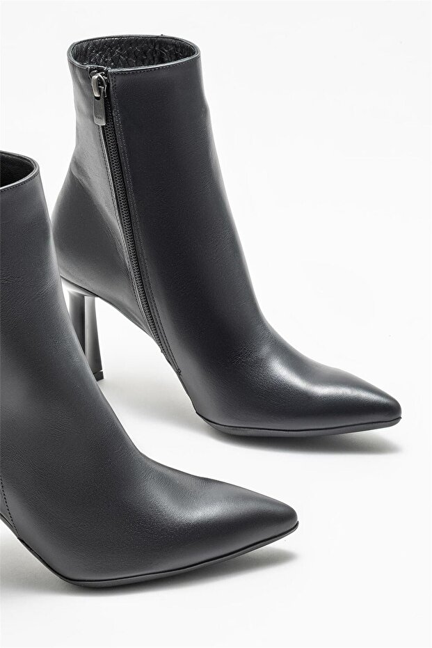 Siyah Deri Kadın Topuklu Bot - 3