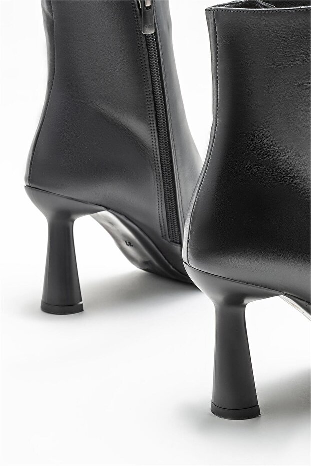 Siyah Deri Kadın Topuklu Bot - 4