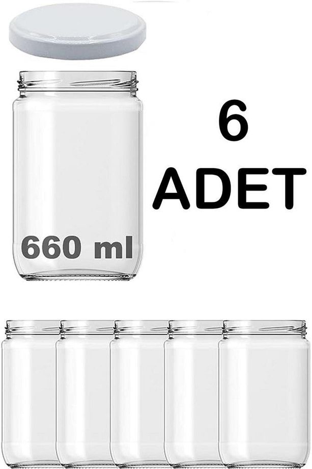6 Adet 660cc Cam Şeffaf Metal Kapaklı Domates Konserve Reçel Kavanozu - 1