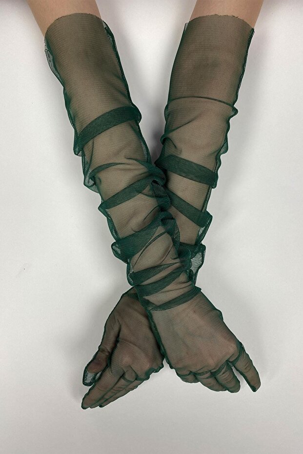 Emerald Green Bridal Tulle Gloves Wedding Wedding Gloves