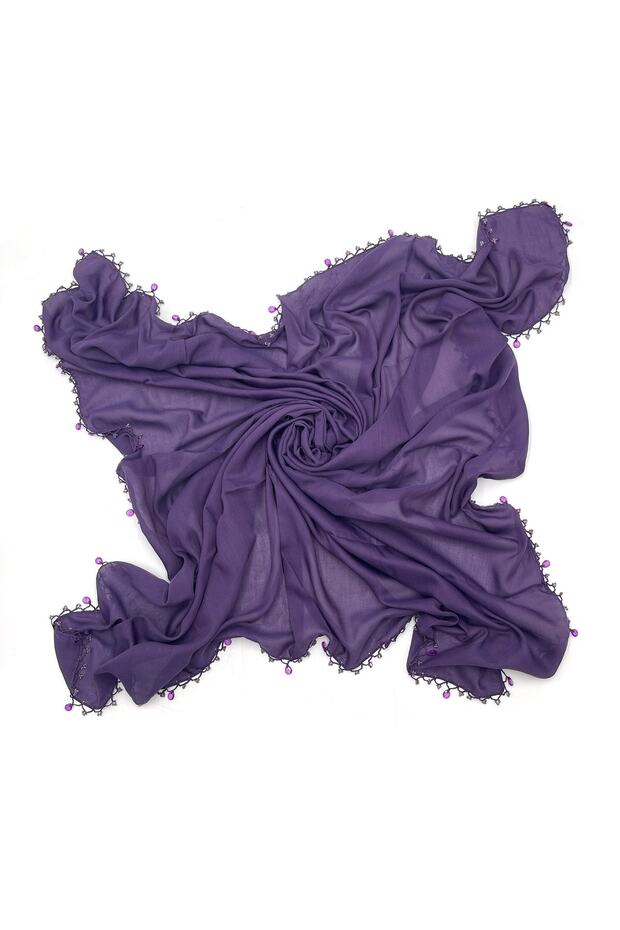 Cotton Drop Pearl Beaded Scarf High Quality Purple Wrap 100x100cm