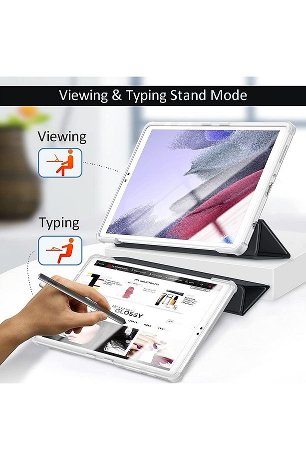 Samsung Galaxy Tab A7 Lite 8.7 Inç Sm-t220 Tablet Kılıfı Akıllı Smart Uyku Modlu Katlanabilir Şeffaf - 7