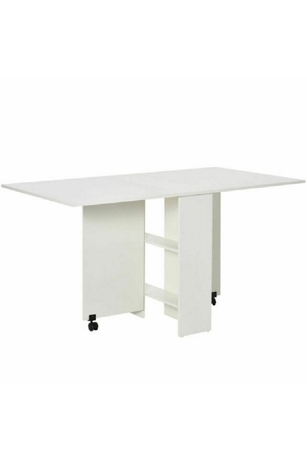 %100 MDF Beyaz Mutfak Masası, Katlanır Mutfak Masası, Açılır Kapanır Yemek Masası, 140x80cm - 3