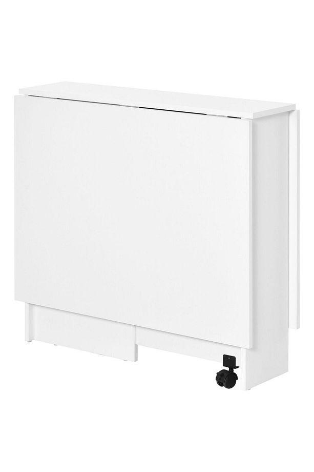 %100 MDF Beyaz Mutfak Masası, Katlanır Mutfak Masası, Açılır Kapanır Yemek Masası, 140x80cm - 7