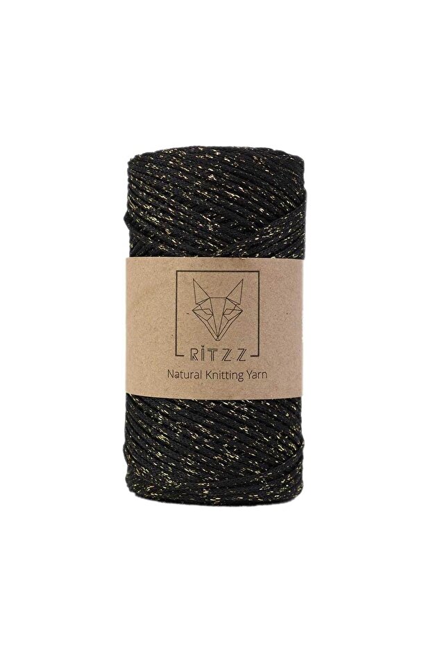 خيط مكرامية فلوش 2 ملم أسود ذهبي لامع - 1