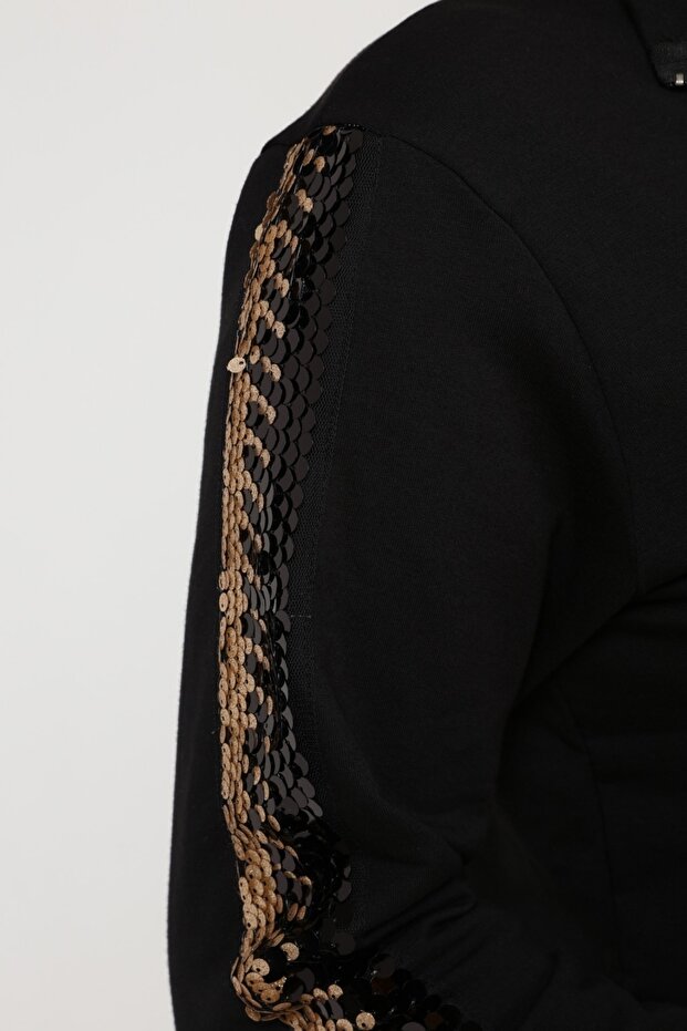 Kolüstü Pullu Aksesuarlı Fermuarlı Sweatshirt - 5