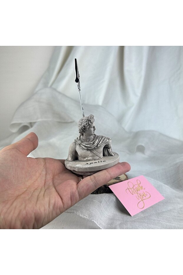 Mink Antique Apollo Pedestal Sculpture Note Holder, Photo Holder