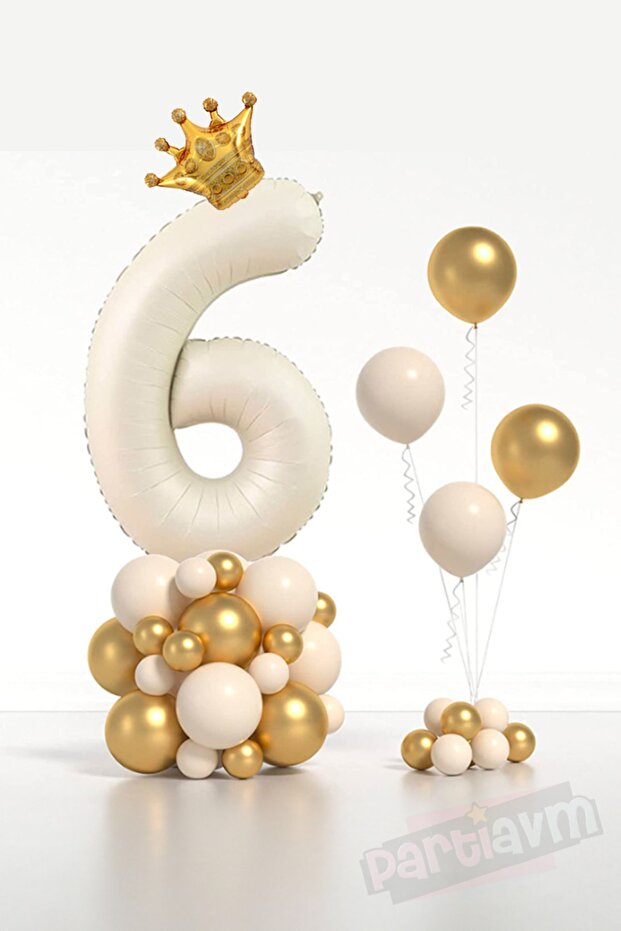 Cream Number Balloon King Crowned Number Foil Balloon Set