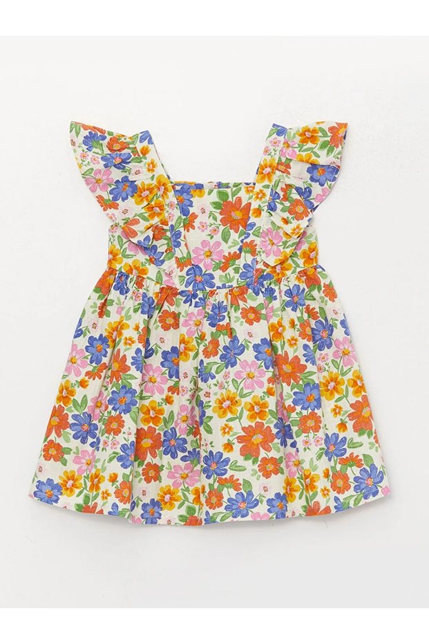LCW Baby - Strappy Square Collar Printed Baby Girl Dress