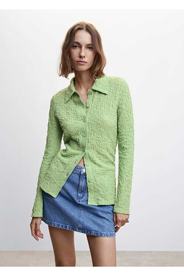 Dokulu Düğmeli Gömlek - 1