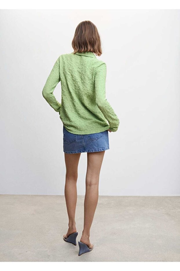 Dokulu Düğmeli Gömlek - 4