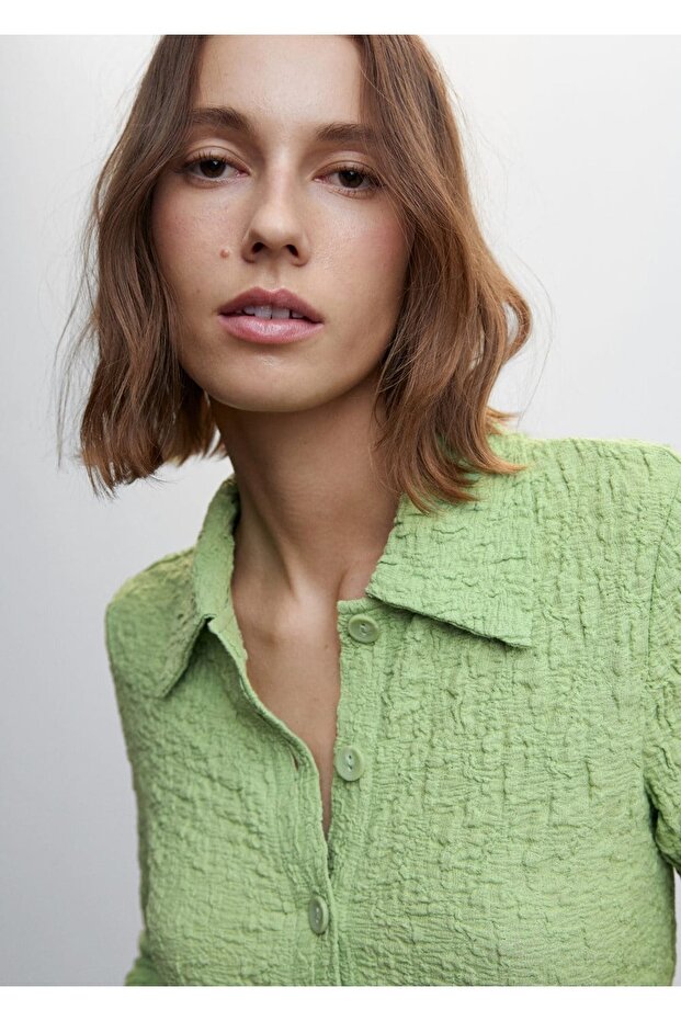 Dokulu Düğmeli Gömlek - 5