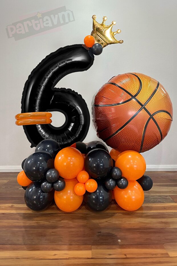Basketball Themed Black Number Balloon Welcome Birthday Set with King Crown