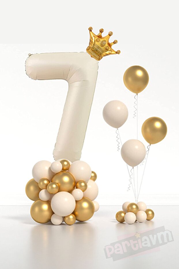 Cream Number Balloon King Crowned Number Foil Balloon Set