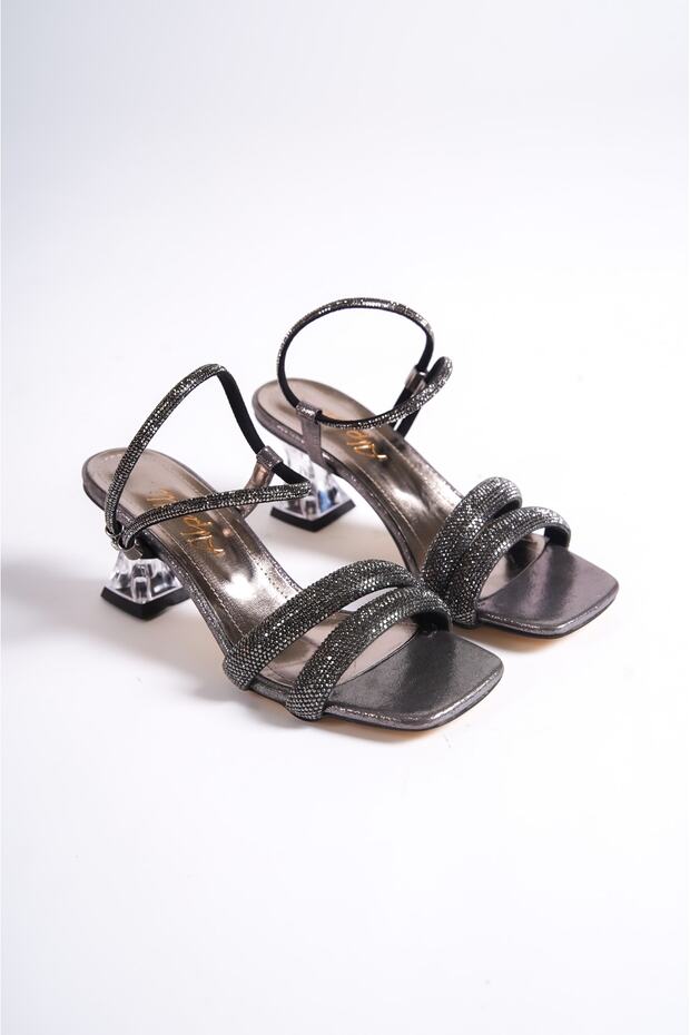 Kadın Platin Rengi Taşlı Abiye Ayakkabı - 1