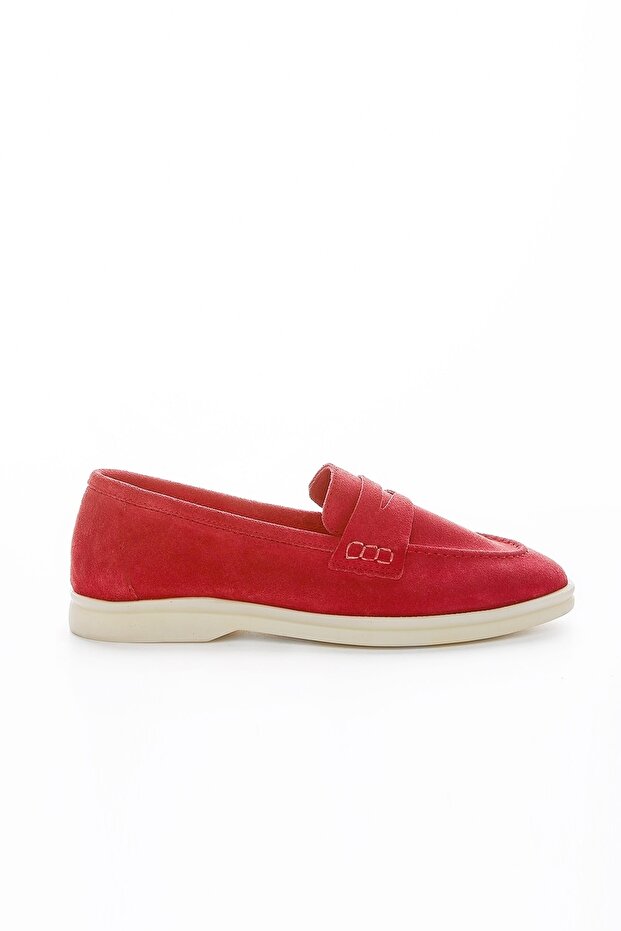 Bruna Women's Red Suede Genuine Leather Loafer Shoes