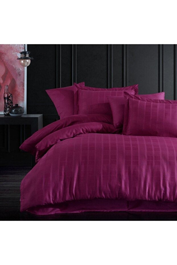 Plaid Purple - Double Jacquard Satin Duvet Cover Set