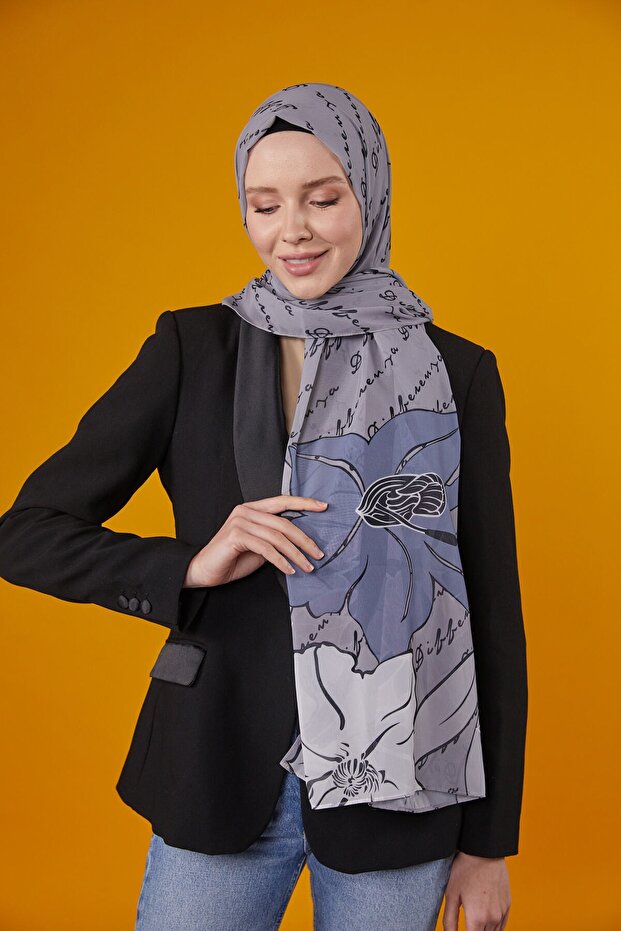 LOTUS PATTERNED SHAL - GRAY - 2