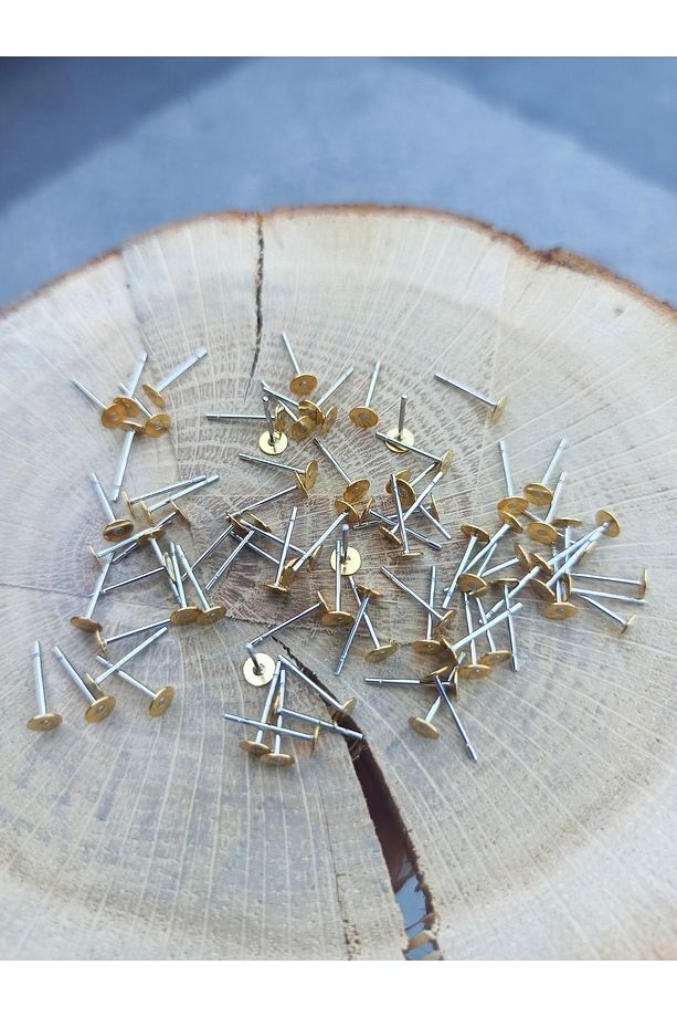 50 ADET - 4 mm KÜPE İĞNESİ, KÜPE ÇİVİSİ, KÜPE APARATI, YAPIŞTIRMA KÜPE İĞNESİ, SARI - 1
