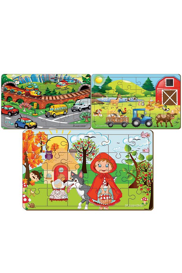 3 Adet Ahşap 24 Parça Eğitici Yapboz Puzzle Seti - 1