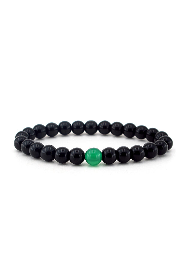 Men's Black Shiny Onyx Green Quartz Natural Stone Bracelet B1848
