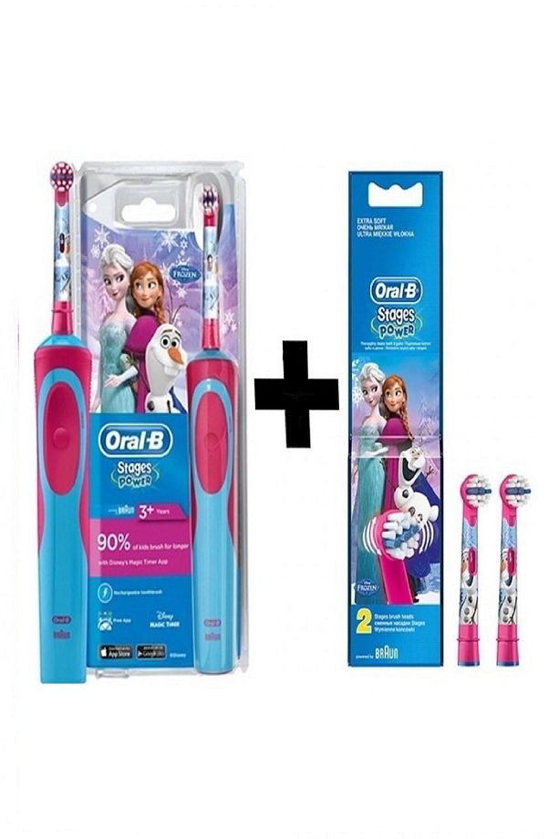 Çocuklar İçin Şarj Edilebilir Diş Fırçası Frozen + 2'li Başlık - 1