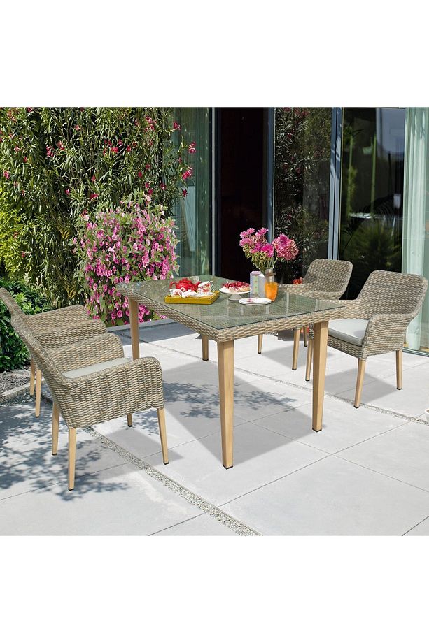 Rattan Yemek Masası ve Sandalyesii Takımı, Bahçe Masa Takımı - 1