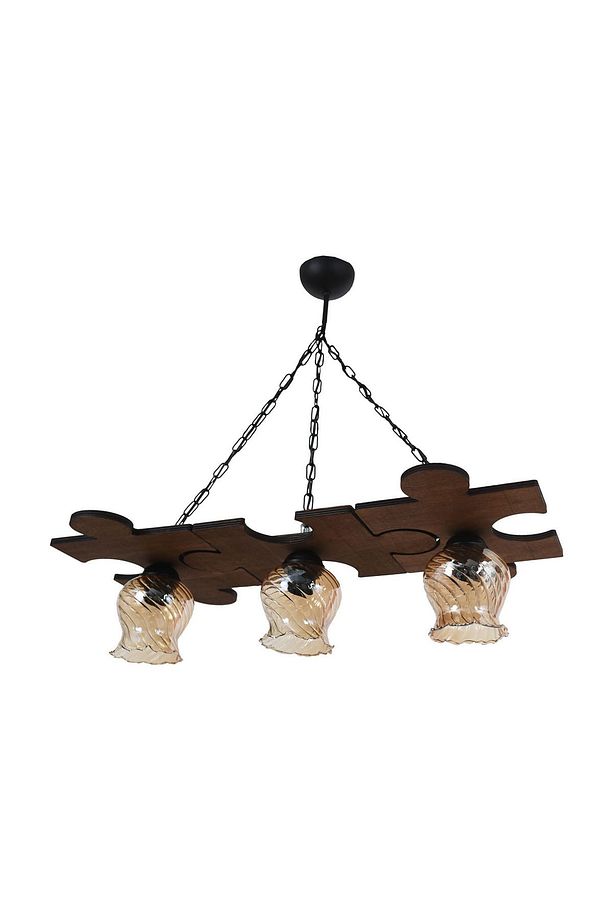 3 Lü Rustik Puzzle Ahşap Avize - 1