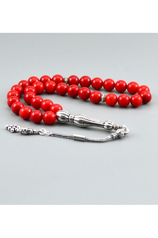 Mercan Tesbih Gümüş Püskül 8Mm Yuvarlak 02 Mrcn-00002 - 1