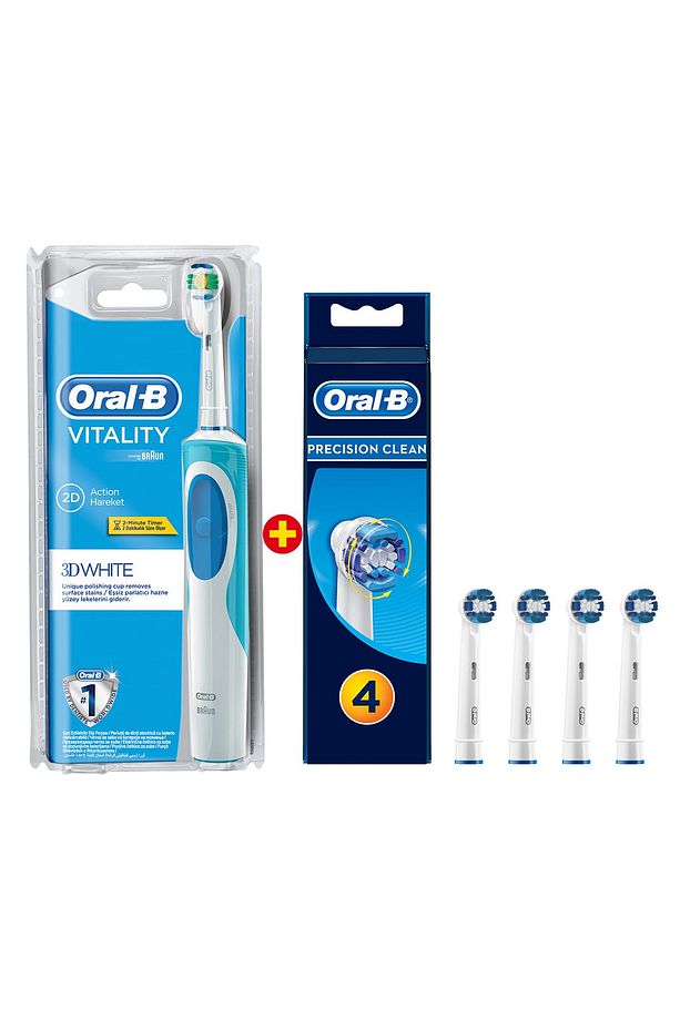Vitality Plus Şarj Edilebilir Diş Fırçası + Precision Clean 4'lü Diş Fırçası Yedek Başlığı - 1