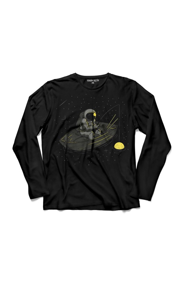 Astronaut Boat Fishing Rod Sea Space Cosmos Galaxy Long Sleeve T-Shirt
