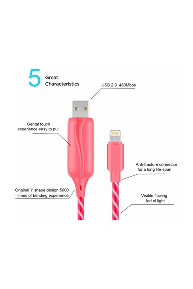 I-cable Micro Usb Işıklı, Pembe, Şarj Kablosu - 6