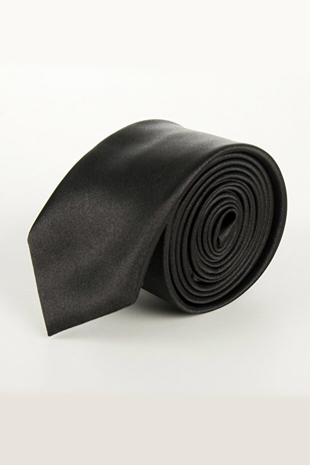 Black Men's Black Satin Tie and Handkerchief 112
